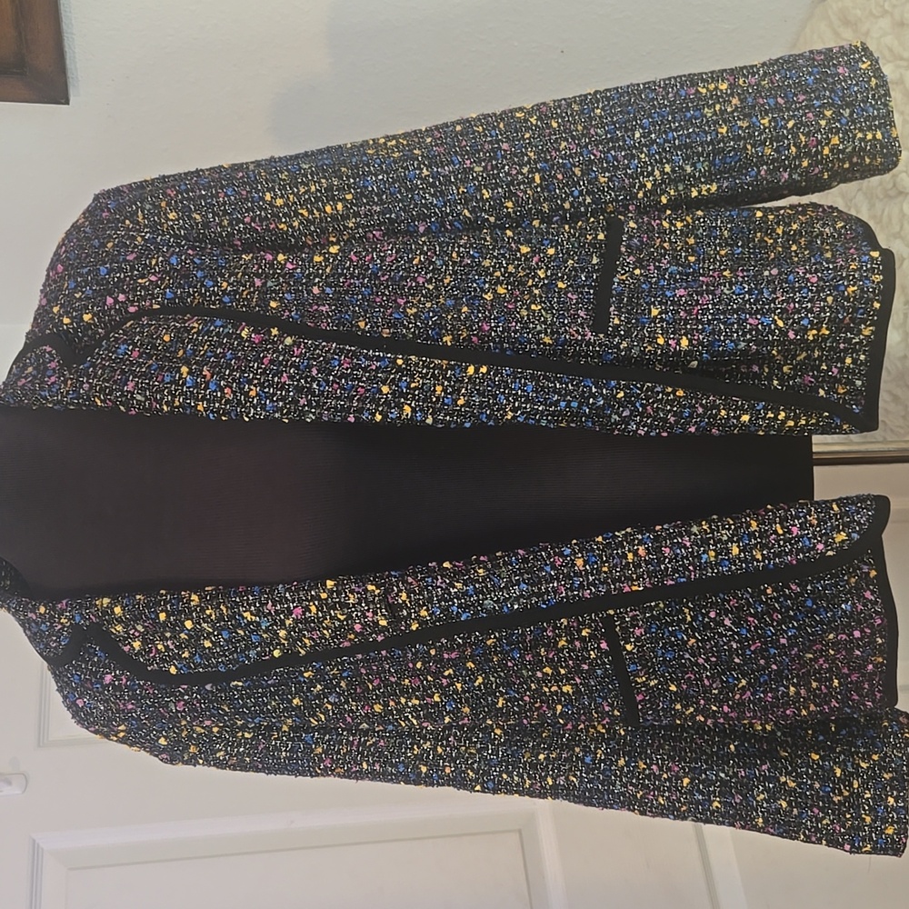 Susan Graver Black Tweed Blazer with Blue and Pink Accents